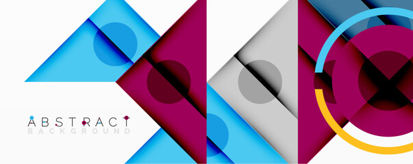 Leinwandbilder - Geometric shapes overlap, creating vibrant abstract composition. Colors include blue, purple, gray, yellow. Modern design element.
