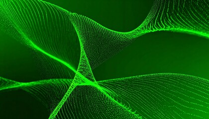 Poster - Abstract green flowing particle background.