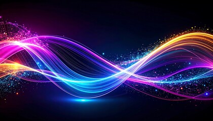 Aufkleber - Abstract neon light waves on dark backdrop.
