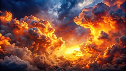 Wall Mural - Heavenly Clouds Collide with Fiery Flames in the Dark Sky , flames, dramatic,  flames, dramatic, celestial body