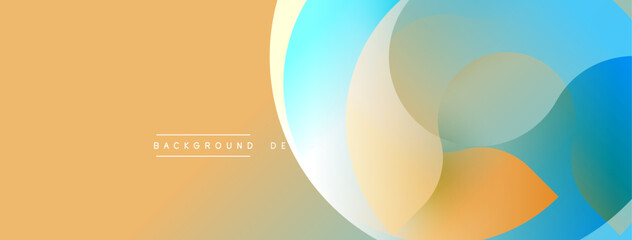Fototapete - Abstract design features overlapping circles. Warm orange blends with cool blue hues. Minimalist aesthetic, modern feel. Gradient background creates depth.