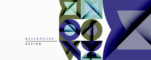 Aufkleber - Abstract geometric shapes overlap, creating modern design. Blue, green, gray tones dominate composition. Minimalist aesthetic with clean lines, gradients.