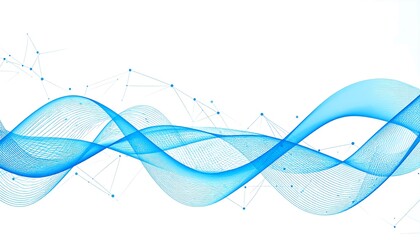 Poster - Blue abstract wavy lines on white.