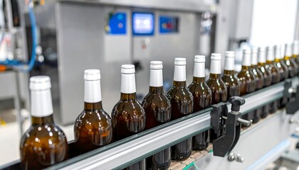 Aufkleber - Bottles of beer on a production line.