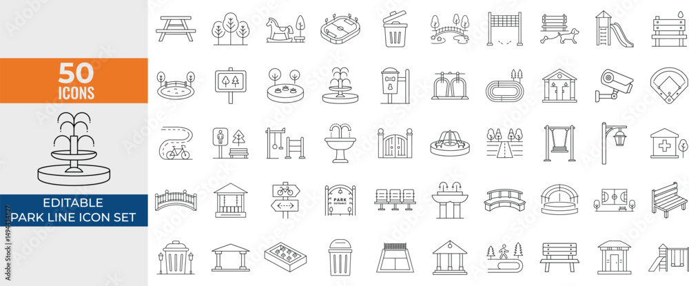 Park Line Icon Set – Editable Stroke Outline Icons of Dog Walk, Kiddie ...