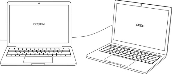 Design and code collaboration laptop connection illustration