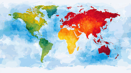 Naklejka na meble Digital map of world showcasing vibrant colors representing different regions, with watercolor effect that adds depth