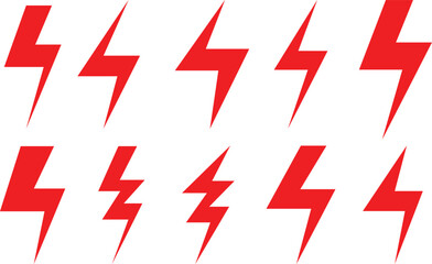 Poster - set of red lightning bolt vector illustration.