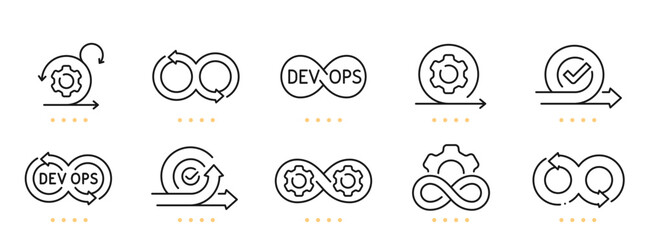 Devops, agile, scrum line icons. Editable stroke