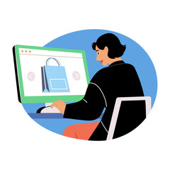 Wall Mural - flat style illustration depicting a character using shopping website