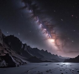 Wall Mural - Brilliant starlight illuminates dark, ethereal void  Distant galaxies glimmer, a breathtaking panorama ,  cosmic,  dark nebula,  constellations