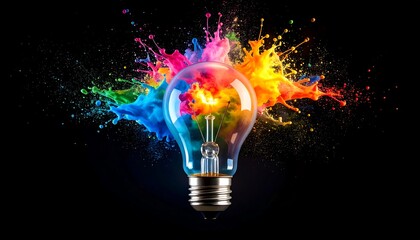 Leinwandbilder - Lightbulb bursting with colorful paint.