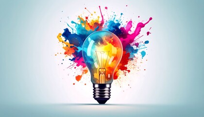 Leinwandbilder - Lightbulb with colorful paint splash.