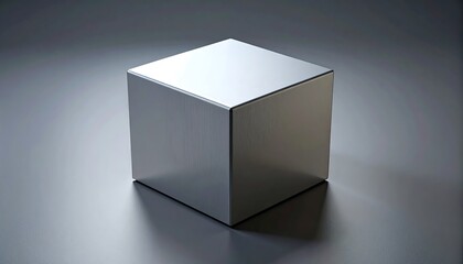Poster - Metallic Cube 3D Render on Grey Background.