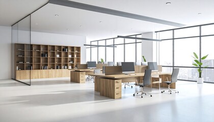 Aufkleber - Modern Office Interior with Desks and Windows.