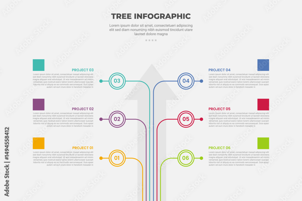 tree shape visualization infographic outline style with 6 point ...