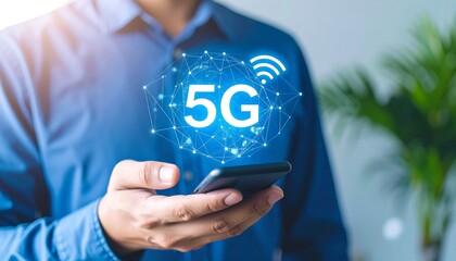 Aufkleber - Person holding smartphone with 5G network.