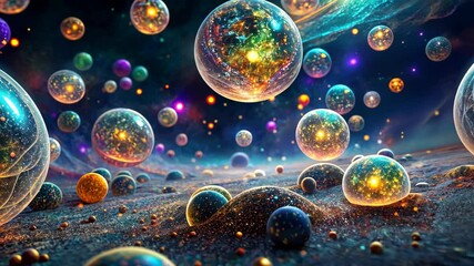 Wall Mural - a mesmerizing journey through a cosmos of luminous orbs and ethereal landscapes