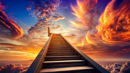 Wall Mural - Stairway to Heaven A Journey Through the Clouds at Sunset