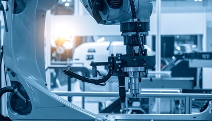 Aufkleber - Robotic arm in manufacturing process.