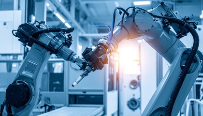 Aufkleber - Robotic arms working in manufacturing.