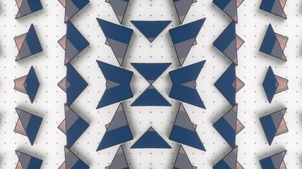 Poster - An op-art style cyclic loop animation consisting of many triangles. The figures are arranged symmetrically on a light background with a dotted pattern. 3d rendering 4K