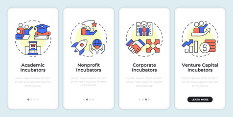 Wall Mural - startup incubators onboarding mobile app screen. academic, nonprofit. walkthrough 4 steps editable g