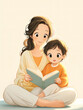 © 朝生SYF - The mother is holding her daughter and reading a picture book