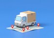 © Manji - Delivery Truck on Map with Pins Navigation Concept