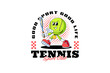 © salzcreative - tennis ball retro cartoon character mascot illustration with holding racket and forehand pose for tennis club and professional player mascots and merchandise