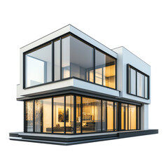 Aufkleber - Modern house with large glass windows and sleek design, showcasing stylish interior. architectural style emphasizes minimalism and elegance, perfect for contemporary living