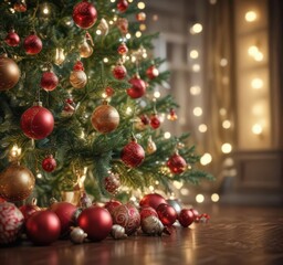 Wall Mural - Ornate Christmas tree, vibrant baubles, soft bokeh lights ,  bokeh,  ornament, christmas tree
