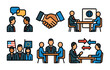 © Alina Sukach - Business and negotiation icons set – flat, linear, corporate communication symbols