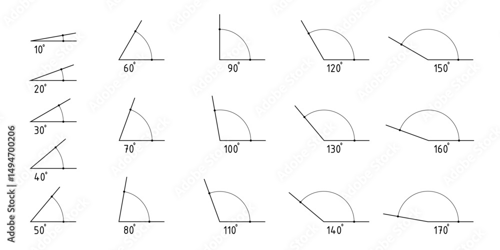 Angles degrees template set. Collection of Geometry and mathematics ...