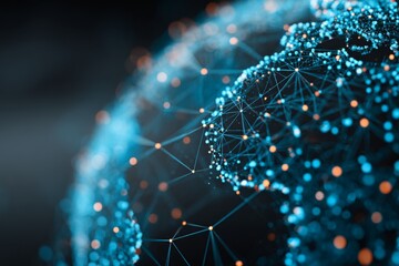 Fototapete - Network connections visualized through glowing nodes and lines on a digital globe illustrating global communication in a futuristic context