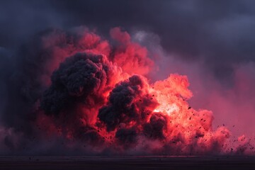 Aufkleber - Vibrant explosion against a dramatic sky showcases the power of nature during a fiery event at dusk