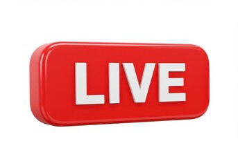 Wall Mural - 3d illustration of red live button isolated on white background for streaming content