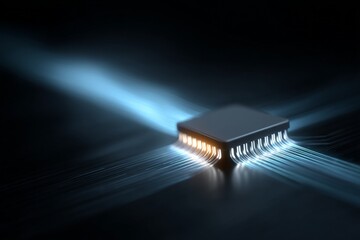 Aufkleber - Futuristic microchip with glowing connections representing advanced technology in digital landscape