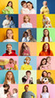 © master1305 - Grid collage of children, parents, and seniors on colorful backgrounds expressing love, joy, and connection. Concept of family, generation, human diversity, emotions, equality, human rights, family.