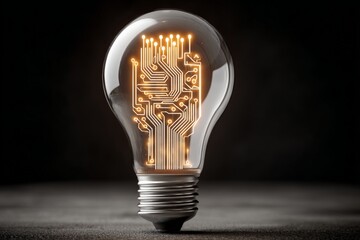Poster - Creative light bulb design showcasing circuit board patterns with glowing elements illuminated in a dark environment