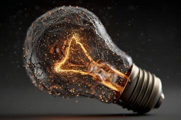 Poster - Creative depiction of a glowing light bulb with shimmering particles in a dark setting