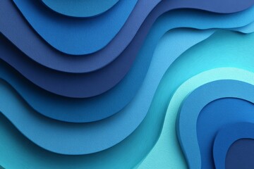 Poster - Wavy layers of blue paper creating a textured and visually appealing abstract composition
