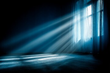 Poster - Soft light filters through curtains in a quiet room during early morning hours creating an atmosphere of tranquility