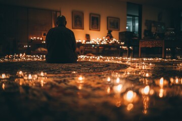 Aufkleber - Meditative moment in a candle-lit room during a tranquil evening meditation session