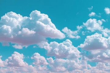 Poster - Bright fluffy clouds drift across a blue sky during midday in a clear atmosphere