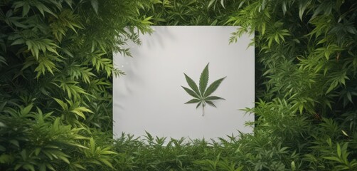Wall Mural - Empty white square in vibrant marijuana foliage ,  minimal,  photo