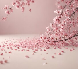 Wall Mural - Delicate pink sakura petals drift on a soft pastel backdrop ,  pastel,  ethereal