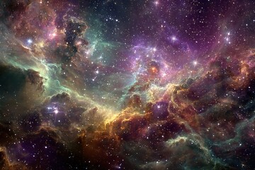 Aufkleber - Colorful cosmic nebula with swirling gases and bright stars within a vast star field at the edge of the universe