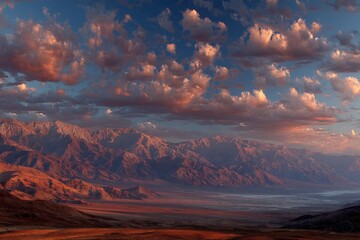 Aufkleber - Vibrant sunset colors illuminate the mountains and valleys of a desert landscape at dusk