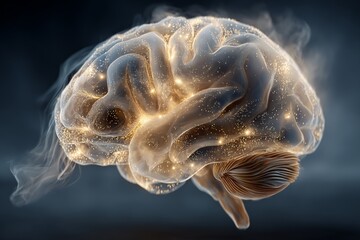 Aufkleber - Intricate depiction of a glowing human brain amidst a dark background highlighting neurological activity and creativity